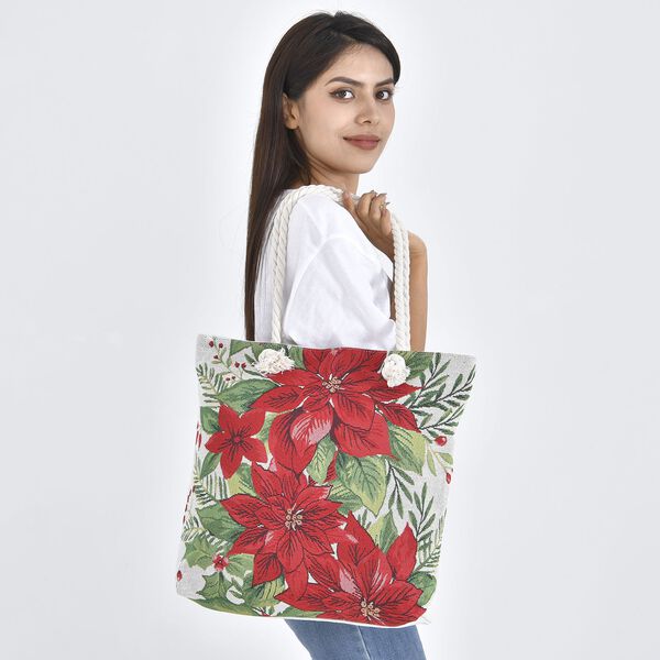 Jacquard gewebte Jute-Tasche mit Amaryllis Design, 42x34 cm image number 2