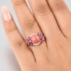Naturinspiriert - AA Vinicunca-Peruanischer Opal, Natürlicher Rhodolith Granat Ring 925 Silber 750 rosévergoldet (Größe 21.00) ca. 3.83 ct