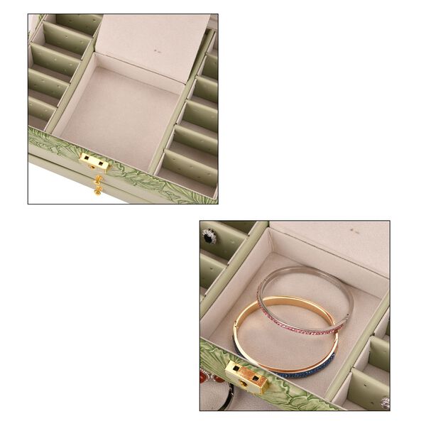 3-lagige PU Schmuckk&auml;stchen mit gepr&auml;gtem Blumenmuster, 22x17x13 cm, Gr&uuml;n image number 8