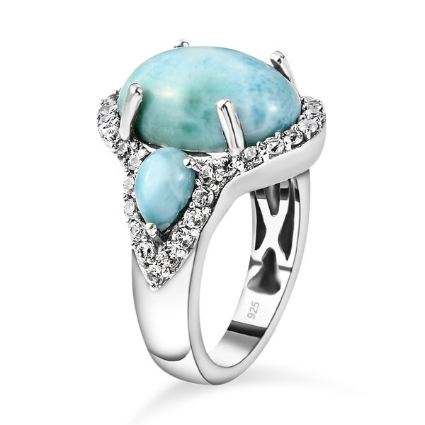Larimar und wei&szlig;er Zirkon-Ring, 925 Silber platiniert  ca. 8,26 ct image number 5
