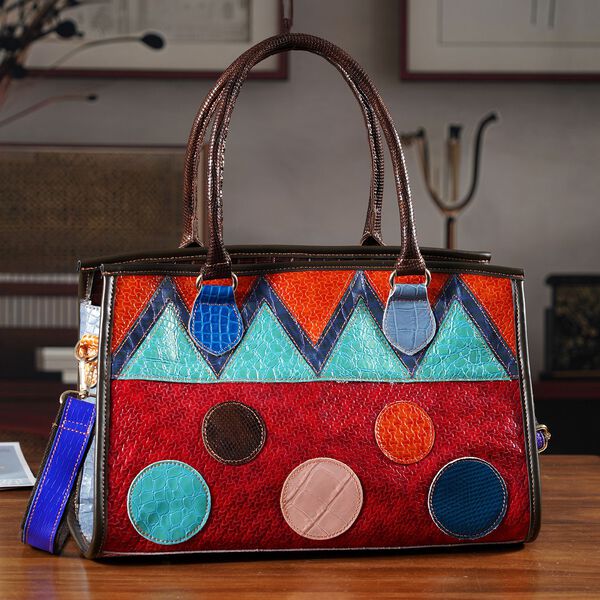 "Chaos by Elsie Genuine Leather Crossbody Bag with RFID Color: red Embossed crocdile shining rhomboid pattern Size:36*15*25cm           Wall: Genuine Leather Lining: Polyester                Exterior:zipped-2, Interior:zipped-2 , slip-2   with 1 Long stra image number 2