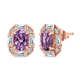 Zeitlose Art Kollektion - AA Rose De France Amethyst, Weißer Zirkon Ohrringe 925 Silber 750 rosévergoldet ca. 3.46 ct
