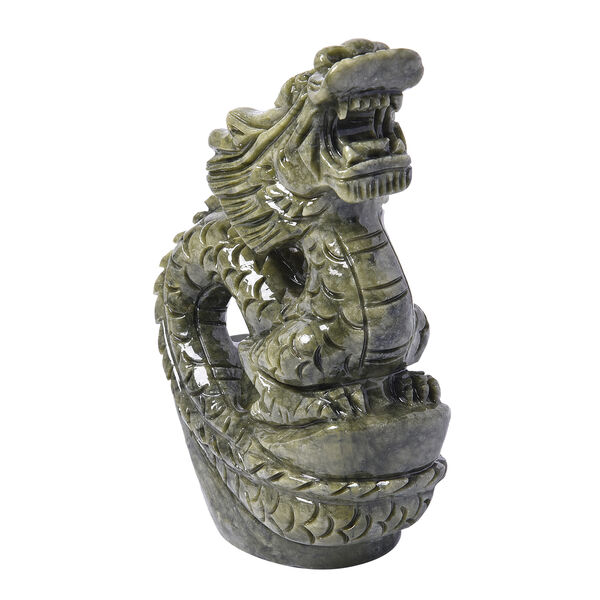 Handgefertigte Drachenfigur aus Gr&uuml;n-Serpentin, Gr&ouml;&szlig;e 27x10 cm, geschlungen image number 2