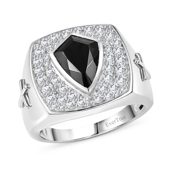 EVER TRUE AA Nat&uuml;rlicher Schwarzer Obsidian, Wei&szlig;er Zirkonia Ring Nickelfreies Messing (Gr&ouml;&szlig;e 21.00) 5.78 ct