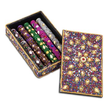 Perlen-Box mit 5 Kugelschreibern (12cm) Geschenkset, 8,5x13,5x3 cm, Mehrfarbig