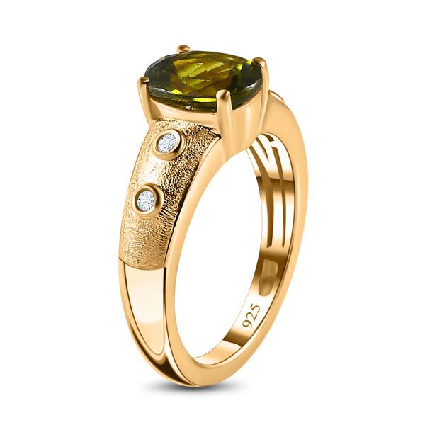 AA Natürlicher, italienischer Vesuvianit, Weißer Zirkon Ring, 925 Silber Gelbgold Vermeil, (Größe 18.00) ca. 2.09 ct image number 5