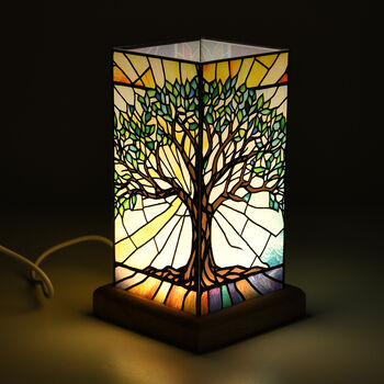 LED Tischlampe, Eschenholz und Acryl, mit USB Anschluss, Mehrfarbig