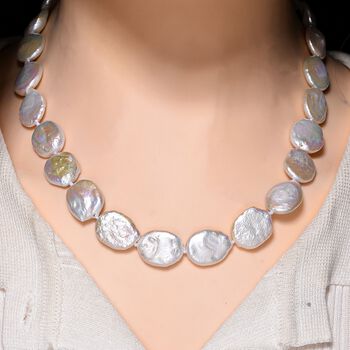 D'Joy Wei&szlig;e Keshi Perle Halskette ca. 45 cm mit 5 cm extender, 925 Silber vergoldet