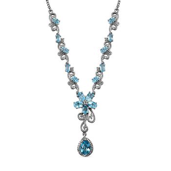 Schweizer Blautopas-Halskette, ca. 45 cm, 925 Silber platiniert ca. 7,67 ct