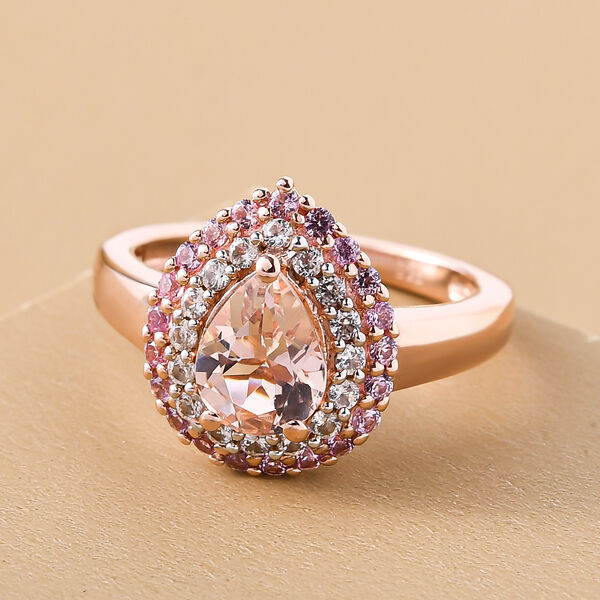Marropino Morganit und rosa Saphir-Ring, 925 Silber Ros&eacute;gold Vermeil,  ca. 1,48 ct image number 2