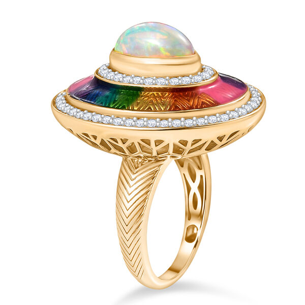 D'Joy AA nat&uuml;rlicher, &auml;thiopischer Welo Opal und Zirkon Ring und Anh&auml;nger mit 50cm Kette image number 12