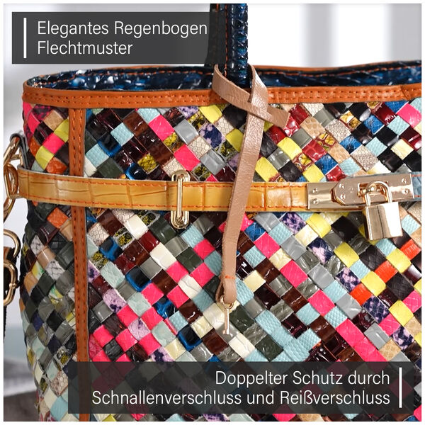 Chaos by Elsie - 100% gewebter Echtleder Tasche mit RFID schutz, 35x24x15 cm, gl&auml;nzend image number 10