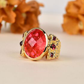 GP Art D&eacute;co Collection - Padparadscha Quarz Triplett, Rhodolith Granat und Kanchanaburi blauer Saphir-Ring - 11,67 ct.