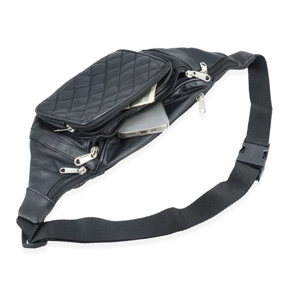 100% Echtleder-G&uuml;rteltasche in Stepp-Optik, 21,5x16,5 cm, Schwarz image number 4