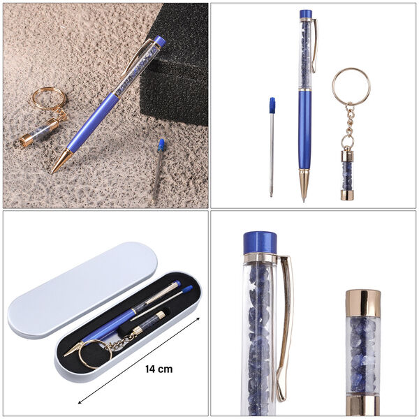 Premium Kollektion - Echter blauer Saphir-Kugelschreiber mit extra Mine und Schlüsselanhänger image number 5