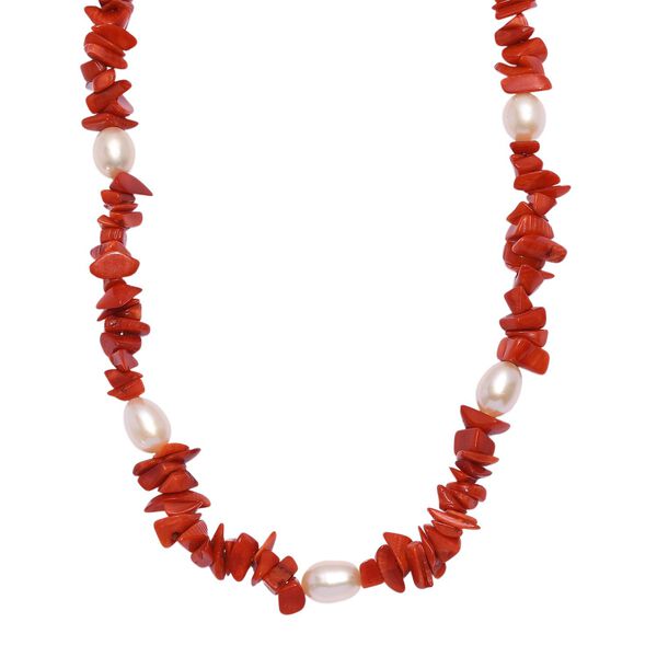 Schwamm Koralle und mehrfarbige S&uuml;&szlig;wasserperle Halskette, 45cm