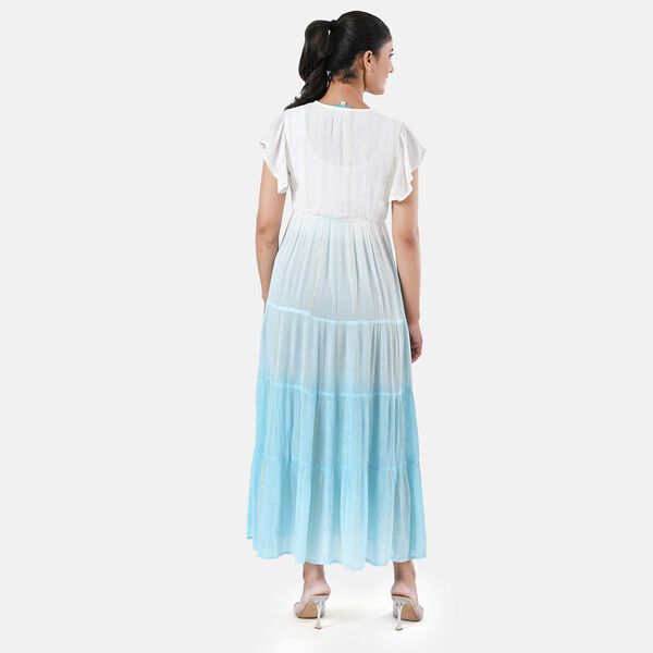 Maxikleid aus Viskose-Crepe mit Lurex Ombre-Schal mit Quasten aus Poly-Seide-Modal und Crossbody Tasche Mintgr&uuml;n image number 6