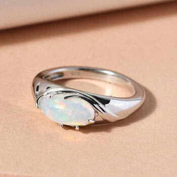 Nat&uuml;rlicher &Auml;thiopischer Opal Ring 925 Silber platiniert  ca. 0,91 ct