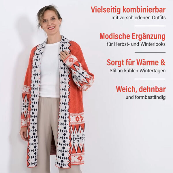 Kuschelig weiche Strickjacke im Inka-Stil, Rot image number 3