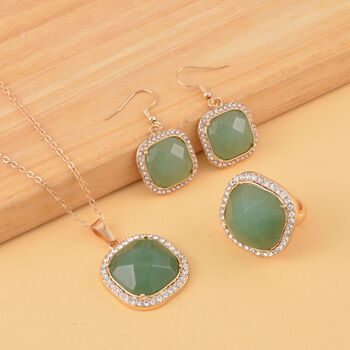 Gr&uuml;nes Aventurin und wei&szlig;es Kristall-Schmuckset
