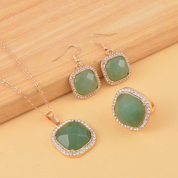 Gr&uuml;nes Aventurin und wei&szlig;es Kristall-Schmuckset image number 1