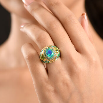 EverTrue Pfau Triplett Quarz, Peridot und blauer Apatit emaillierter Ring - 4,59 ct.
