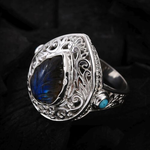 Royal Bali Kollektion - Labradorit und Sleeping Beauty Türkis Ring - 5,94 ct. image number 1
