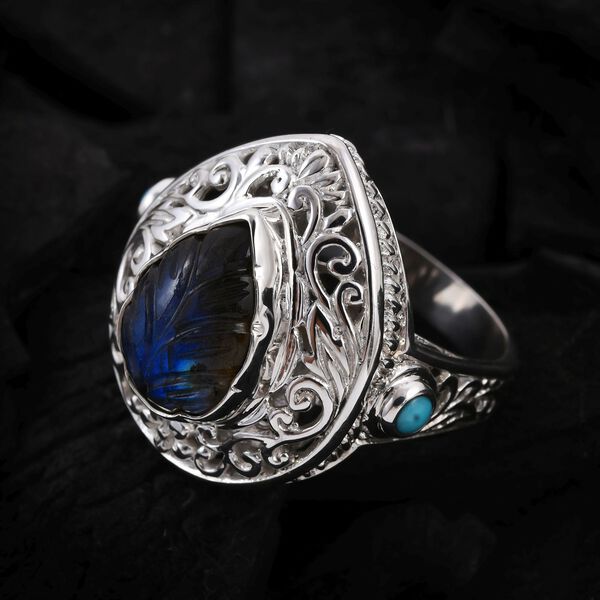 Royal Bali Kollektion - Labradorit und Sleeping Beauty Türkis Ring - 5,94 ct. image number 1