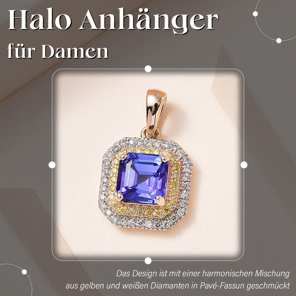 AAA Tansanit, nat&uuml;rlicher gelber und wei&szlig;er Diamant-Anh&auml;nger in 585 Gelbgold - 1,90 ct. image number 2