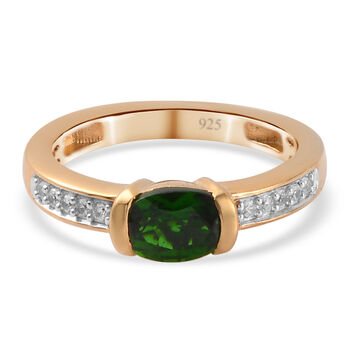 Nat&uuml;rlicher Chromdiopsid und Zirkon-Ring, 925 Silber vergoldet  ca. 0,92 ct