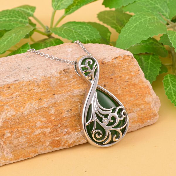 Grüner Aventurin Anhänger mit Kette, Edelstahl, ca. 20.00 ct image number 2