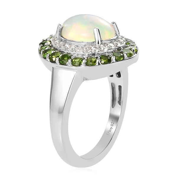 Nat&uuml;rlicher, &auml;thiopischer Opal und nat&uuml;rlicher Chromdiopsid Halo-Ring, 925 Silber platiniert  ca. 2,41 ct image number 6