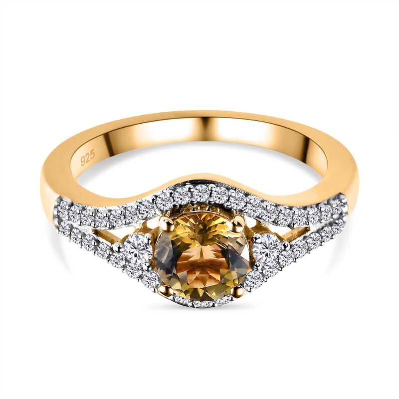 Natürlicher, goldener Tansanit und weißer Zirkon-Ring - 1,56 ct. image number 0