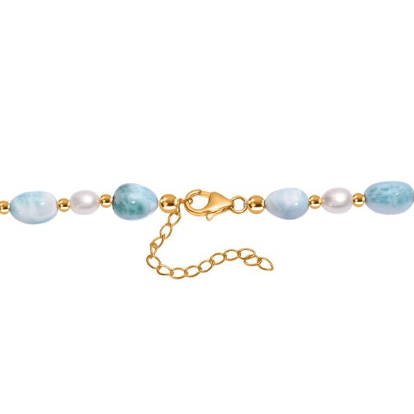 AA Larimar und Süßwasser Perle 45cm Halskette und 19cm Armband image number 5