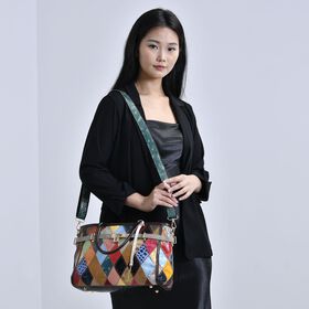 Chaos by Elsie - Echtleder Umhängetasche mit RFID-Schutz, Glänzendes Krokodil-Prägemuster, 34x14 x25 cm