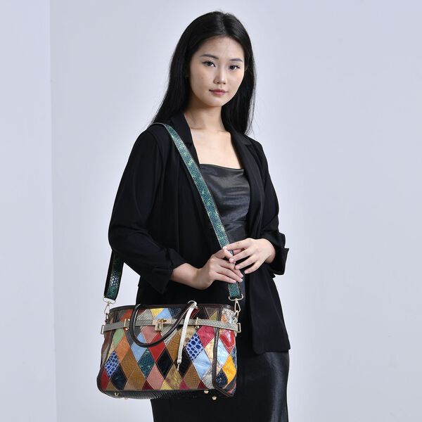 Chaos by Elsie - Echtleder Umhängetasche mit RFID-Schutz, Glänzendes Krokodil-Prägemuster, 34x14 x25 cm image number 2