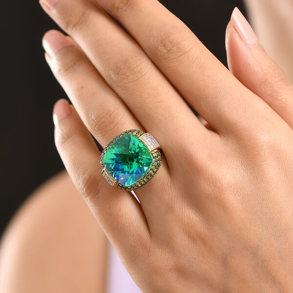 D'Joy Pfau Triplett Quarz, gr&uuml;ner und wei&szlig;er Zirkonia Ring image number 2