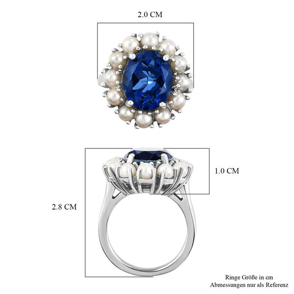 Ceylonfarbener Quarz und S&uuml;&szlig;wasserperlen-Ring, 925 Silber platiniert - 8,31 ct. image number 7