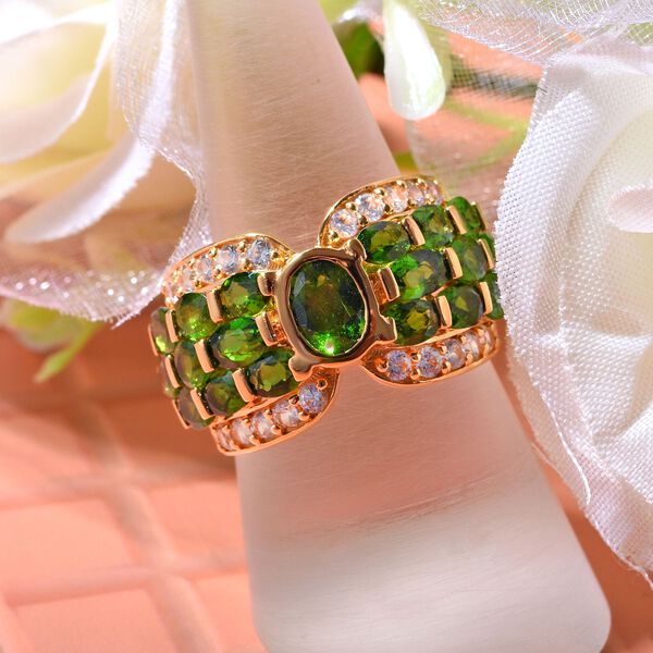 Nat&uuml;rlicher Chromdiopsid Ring, 925 Silber vergoldet (Gr&ouml;&szlig;e 16.00) ca. 5.39 ct image number 1