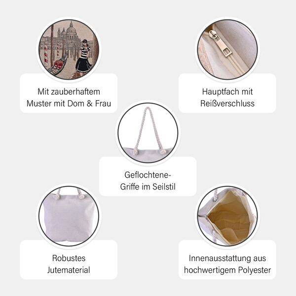 Jacquard gewebte Jute-Tasche, Suzani rot image number 5