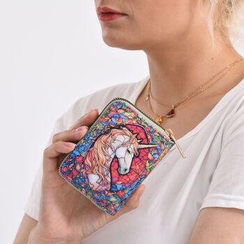 Geldb&ouml;rsen-Set mit Einhornmuster und bedruckter Schal aus 100% Seide