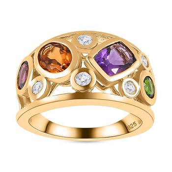Mehrfarbiger Edelstein Fassung-Ring, 925 Silber 750 Gelbgold Vermeil (Gr&ouml;&szlig;e 21.00) ca. 2.53 ct