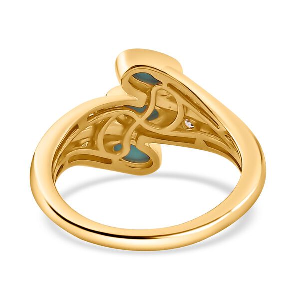 Sleeping Beauty T&uuml;rkis, Wei&szlig;er Zirkon Ring 925 Silber Gelbgold Vermeil (Gr&ouml;&szlig;e 16.00) ca. 0,93 ct image number 5