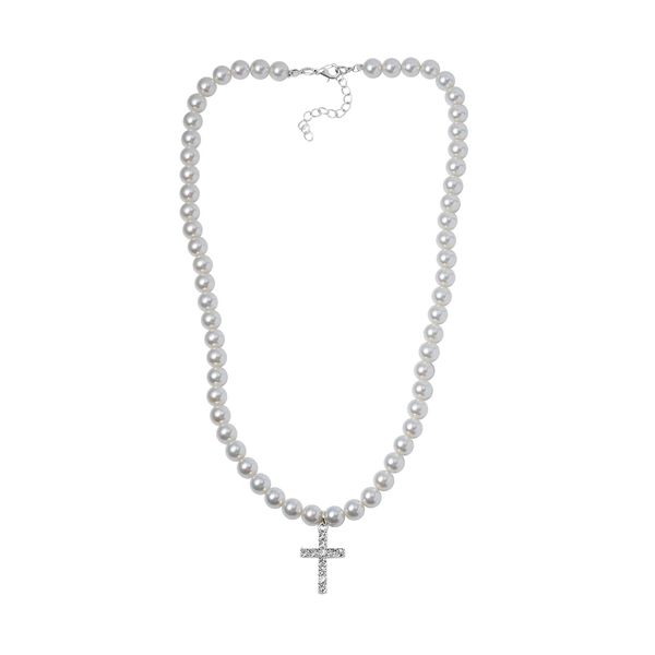 Wei&szlig;er Kristall, Wei&szlig;e Muschelkernperle Halskette ca. 50 cm