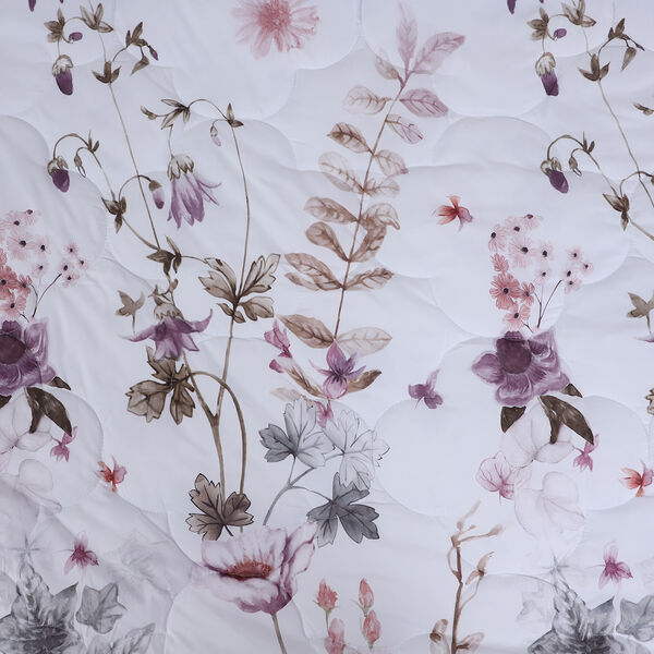 SERENITY NIGHT: 3er-Set - Bettdecke und 2 Kissenbez&uuml;ge, Blumenmuster, Wei&szlig; und Rosa image number 4