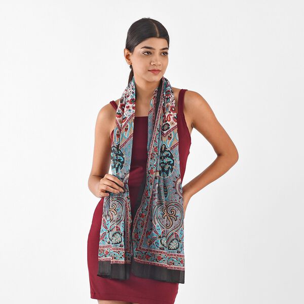 Bedruckter Satin-Seidenschal, Paisleymuster, Schwarz image number 3