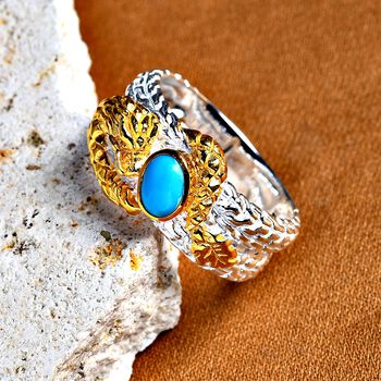 Royal Bali Kollektion- Amerikanischer nat&uuml;rlicher Sleeping Beauty T&uuml;rkis Drachen Ring - 0,83 ct.