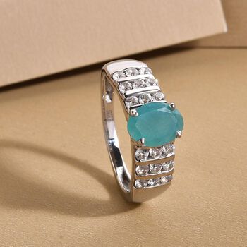 Grandidierit und wei&szlig;er Zirkon-Ring, 925 Silber platiniert  ca. 1,62 ct