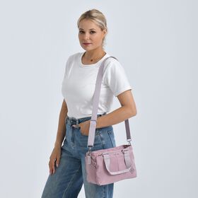 Crossbody Tasche mit mehreren Rei&szlig;verschlussf&auml;chern, abnehmbarem Schulterriemen und Tragegriffen, 26x11x20cm, Rosa