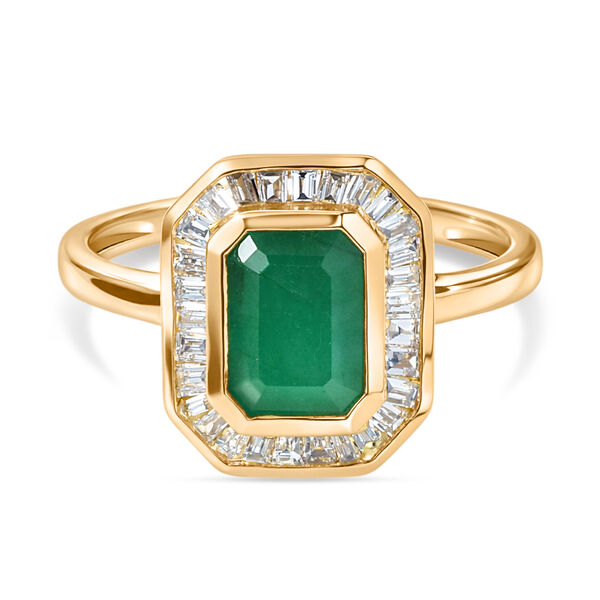 LUXURIANT - AA Socoto Smaragd, Lab Grown Diamant Ring 925 Silber 750 Gelbgold Vermeil (Gr&ouml;&szlig;e 17.00) ca. 1,88 ct